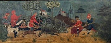 Italiaanse school (XIX) - Caccia al cinghiale in paesaggio, Antiek en Kunst