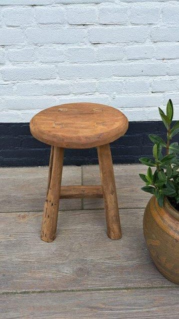 Kruk - Teak - Teakhouten krukje, Antiek en Kunst