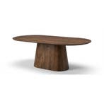 Deens ovale Japandi eettafel met iconische base mangohout, Huis en Inrichting, Tafels | Eettafels, 100 tot 150 cm, Verzenden, Vijf personen of meer