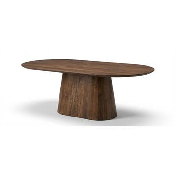 Deens ovale eettafel met iconische base mangohout, 100 tot 150 cm, Verzenden, Vijf personen of meer, Ovaal