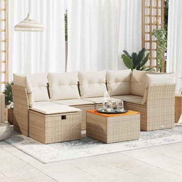 vidaXL 7-delige Loungeset met kussens poly rattan beige, Verzenden, Nieuw, Loungeset