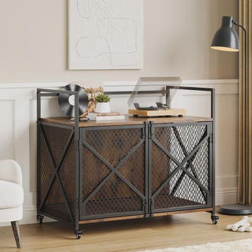 Luxe Houten Hondenkooi Meubel met Dubbele Deuren en Wielen -, Dieren en Toebehoren, Verzenden, Nieuw