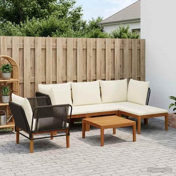 vidaXL 6 st Massief acaciahout & touw Naturel, Verzenden, Nieuw, 6 zitplaatsen