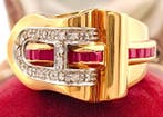 Ring - 18 karaat Geel goud Robijn - Diamant, Sieraden, Tassen en Uiterlijk, Ringen, Nieuw