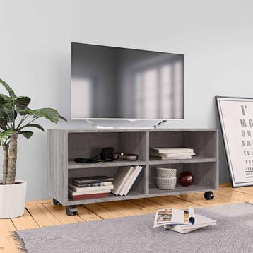 vidaXL Tv-meubel met wieltjes 90x35x35 cm bewerkt hout grijs, Huis en Inrichting, Verzenden, Nieuw, 50 tot 100 cm, Minder dan 100 cm
