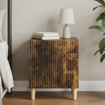 vidaXL Nachtkastje Gerookt eiken 43 x 34,5 x 50 cm Bewerkt, Minder dan 45 cm, Verzenden, Nieuw, Minder dan 55 cm