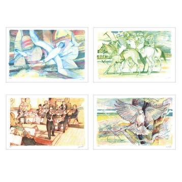 Paul Ambille (XX) - Lot de 4 lithographies : Bateaux et