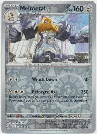 Melmetal 104/142 Reverse Holo Stellar Crown, Ophalen of Verzenden, Nieuw, Losse kaart, Foil