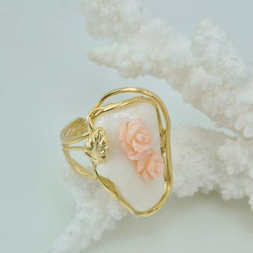 Koraal - Zilver, Verguld - Ring - Roze koraal