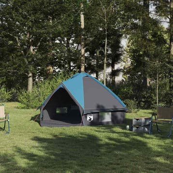vidaXL Teepee Tent voor 4 Personen 4-persoons Blauw en Grijs, Verzenden, Nieuw, Tot en met 2