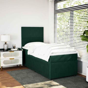 vidaXL Boxspring met matras fluweel donkergroen 90x190 cm, 90 cm, Eenpersoons, Verzenden, Nieuw
