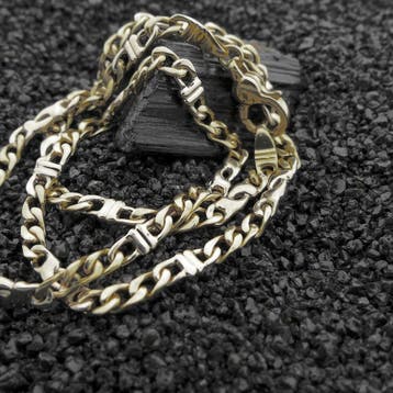 Bicolor gouden gourmetschakel ketting, Ophalen of Verzenden, Gebruikt, Overige kleuren, Goud