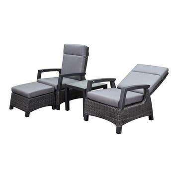 Dallas lounge balkonset 4 delig verstelbaar antraciet, Ophalen of Verzenden, Nieuw, Wicker