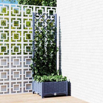 vidaXL Plantenbak met trellis blauwgrijs 40x40x121,5 cm PP, Tuin en Terras, Verzenden, Nieuw, Kunststof, Minder dan 60 cm