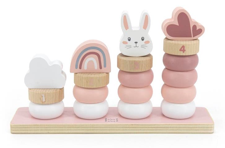 Label Label Roze Houten Stapelringen, Kinderen en Baby's, Speelgoed | Houten speelgoed, Nieuw, Verzenden