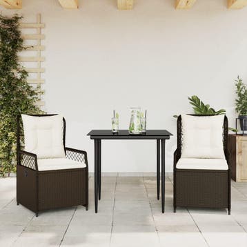vidaXL 3-delige Tuinset met kussens poly rattan bruin, Verzenden, Nieuw, 2 zitplaatsen, Tuinset