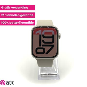 Apple Watch Serie 9 45 mm starlight | 12 maanden garantie, Stressniveau, Verzenden, IOS, Zo goed als nieuw