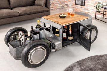 Vintage salontafel HOT ROD 160cm staal mangohout bartafel, Huis en Inrichting, Tafels | Salontafels, Ophalen of Verzenden, Nieuw