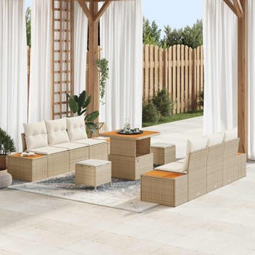 vidaXL Tuinbankenset 9 st 8-Aantal zitplaatsen Beige en, Verzenden, Nieuw, Meer dan 8 zitplaatsen