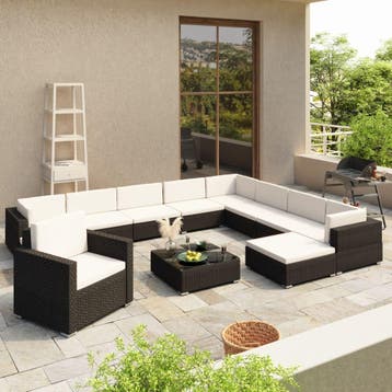 vidaXL 12-delige Loungeset met kussens poly rattan zwart, Verzenden, Nieuw, 2 zitplaatsen, Loungeset