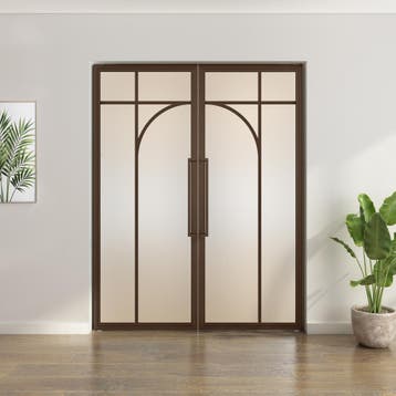 Dubbele stalen taatsdeur - Brons - 5 Vlaks rond - Mat glas, Minder dan 80 cm, Overige typen, Nieuw, Metaal