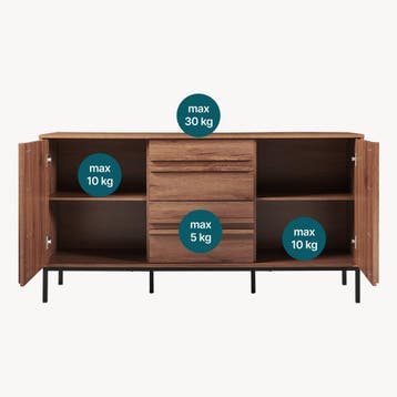 Commode Kilmandar 150x40x79 cm walnootkleurig en zwart [en.c, Verzenden, Nieuw