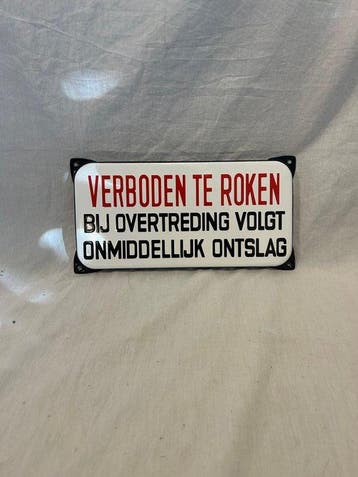 Emaille bord - verboden te roken - Emaille