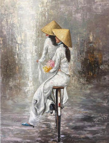 Nguyen Robert (1958) - Promenade vietnamienne 80 60 cm