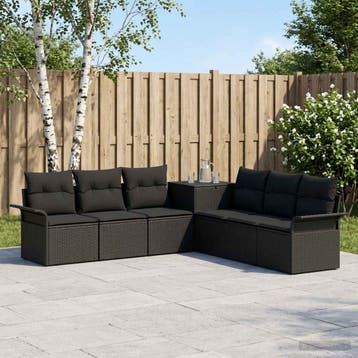 vidaXL Bankstel 7 st Zwart Poly Rattan en Staal, Verzenden, Nieuw