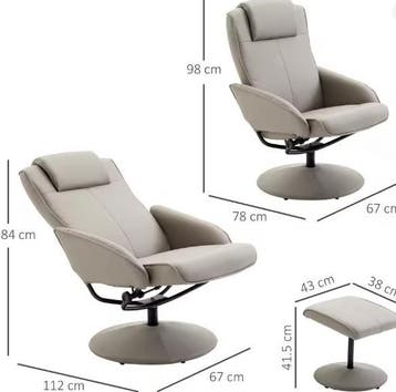 TV-Stoel Lounge Fauteuil – Ergonomisch, 360° Draaibaar, Grij, Verzenden, Nieuw