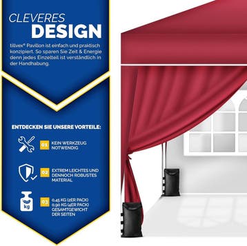 Zijwand voor paviljoen - 3x3m - 2 stuks - Rood - Tillvex®, Verzenden, Zo goed als nieuw
