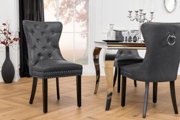 Chesterfield Stoel CASTLE Zwart Kunstleer Massief Hout met, Ophalen of Verzenden, Nieuw