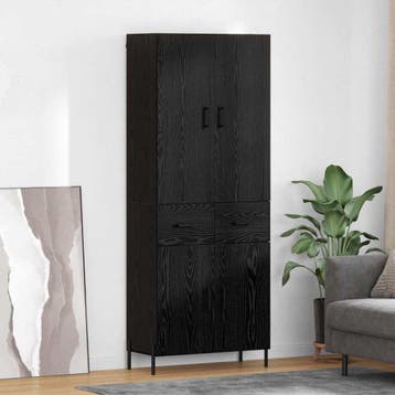 vidaXL Highboard Zwart Eiken 69,5 x 34 x 180 cm Bewerkt hout, Minder dan 50 cm, Verzenden, Nieuw, Minder dan 100 cm