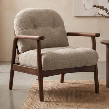 *WOONWINKEL* Walnoot Fauteuil Met Beige Stof, Verzenden, Nieuw, Stof