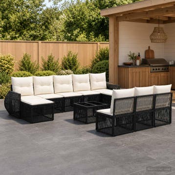 vidaXL Tuinbankenset 11 st Zwart en Cream Wit poly rattan, Tuin en Terras, Tuinsets en Loungesets, Verzenden, Nieuw, Meer dan 8 zitplaatsen