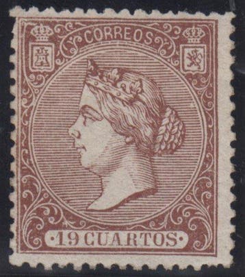 Spanje 1866 - Isabel II. 19 kwartjes, bruin. - Edifil 83, Postzegels en Munten, Postzegels | Europa | Spanje, Gestempeld