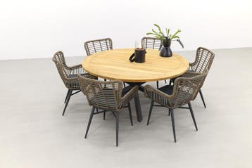 Jasmine Naturel/Taste Prado 6-persoons ronde dining tuinset, Verzenden, Nieuw, Hout, Tuinset