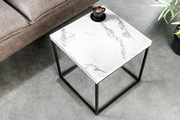 Moderne bijzettafel ARCHITECTURE 45cm Wit Marmeren Design, Ophalen of Verzenden, Nieuw