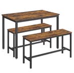 Nieuwe Industriële Eettafel Set – 3-Delige Set met Banken, Huis en Inrichting, Tafels | Eettafels, 100 tot 150 cm, Verzenden, Nieuw