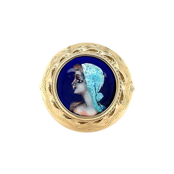 Gouden ring met limoges emaille 14 kt, Sieraden, Tassen en Uiterlijk, Ringen, Ophalen of Verzenden