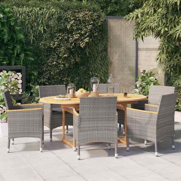 vidaXL 7-delige Tuinset met kussens grijs, Verzenden, Nieuw, 6 zitplaatsen, Tuinset