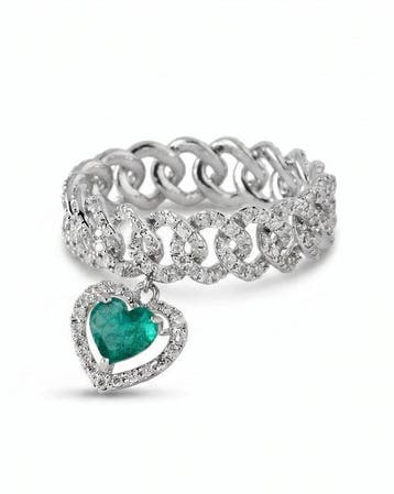 Statement ring - 14 karaat Witgoud - 1.18ct. tw. Smaragd -