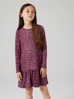 Burgundy panterprint meisjes jurk met ruffle zoom – Name It, Kinderen en Baby's, Kinderkleding | Maat 122, Ophalen of Verzenden