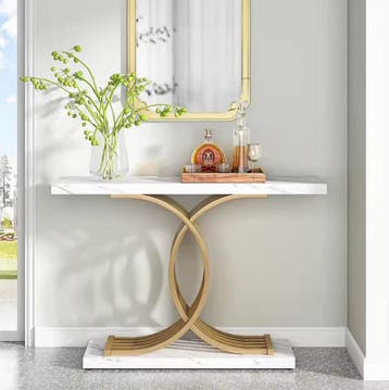 Luxe Consoletafel Goud met Marmerlook of Houtlook - Nieuw, Antiek en Kunst, Antiek | Meubels | Tafels, Verzenden