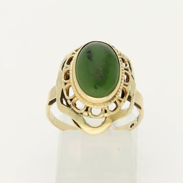 Ring - 14 karaat Geel goud - Nefriet, Sieraden, Tassen en Uiterlijk, Ringen, Nieuw
