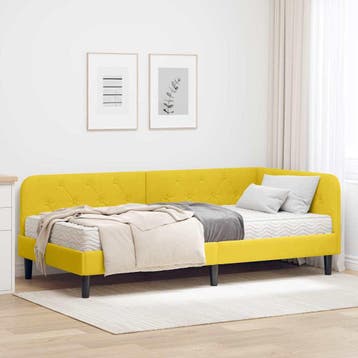 vidaXL Hoekbedframe Geel 90 x 190 cm Fluweel, Verzenden, Nieuw, Stof