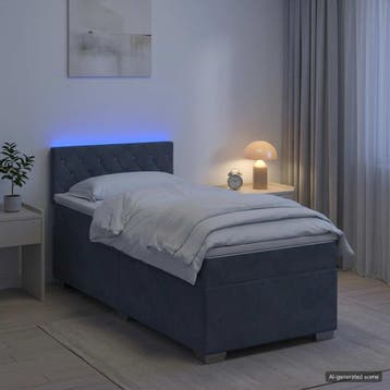 vidaXL Boxspring Bed met Matras en LED Donkergrijs 80 x 200, Eenpersoons, Verzenden, Nieuw, Stof