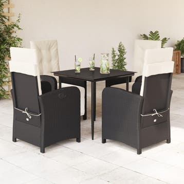vidaXL 5-delige Tuinset met kussens poly rattan zwart, Verzenden, Nieuw, 4 zitplaatsen, Tuinset