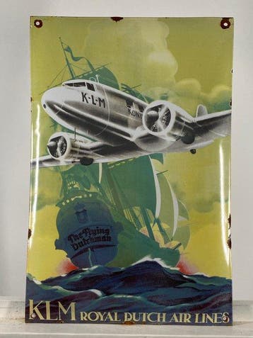 KLM - Reclamebord - 57x38cm - Gemaakt van dikke staalplaat, Antiek en Kunst, Antiek | Wandborden en Tegels