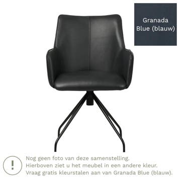 Leren eetkamerstoel Wave - Granada Blue (blauw) - Spinpoot, Nieuw, Leer, Ophalen of Verzenden, Bohemian, Eigentijds, Industrieel, Modern, Scandinavisch